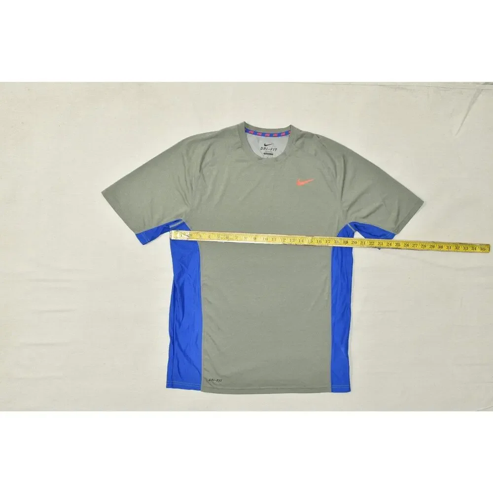 Nike Dri-Fit Men's Size Large Gray Blue Short Sleeve Athletic Running Training